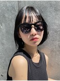 黒髪ボブくせ毛多毛ロブ外ハネストレートオイル仕上げウェット夏