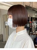 くすみベージュミニボブロブダークブラウンニュアンスカラー
