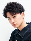 アップバングメンズツイストスパイラルパーマツーブロック
