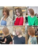 大人可愛い似合わせボブカット外国人風カラーブリーチミディアム