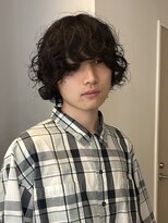 =メンズボブ/ダークアッシュ/ニュアンスパーマ／メンズウルフ