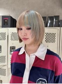 表参道/ブリーチ/レイヤーボブ/ベージュ×ミントグリーン