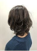 外ハネボブアッシュブラウンネオウルフミディアムパーマベージュ