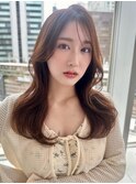 レイヤーカットくびれヘア顔周りカットマロンベージュ