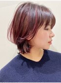 ウルフショートレイヤー/ハイライトピンクレッド/大人くびれヘア