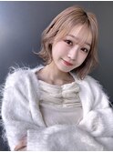 ハイトーンボブ ミルクティーベージュ くびれボブ 韓国ボブ s315