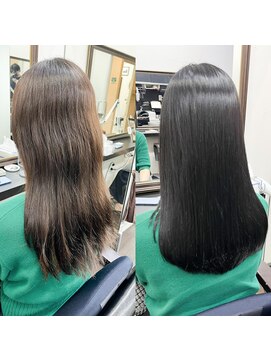 シンシア 銀座(sinsia) 硬くゴワつく髪質が潤う柔らか髪に酸性ストレート×グレージュ