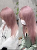 シールエクステビフォーアフター/ピンクヘア/エクステ/ブリーチ