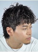 メンズショートビジネスツーブロックセンターパートフェード