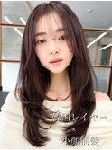 韓国風レイヤーエアリーワンカールナチュラルストレート後れ毛