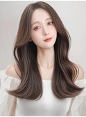 くびれヘアアプリコットオレンジ夏ヘアハイライトカラー