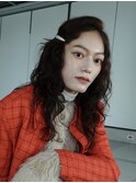 レイヤーカットロングパーマレイヤーパーマ暖色ブラウンカラー
