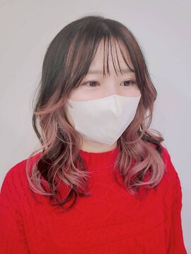 イヤリングカラー/ピンクベージュ/レイヤーカット