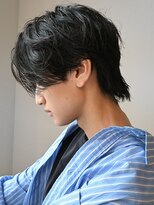 ニュアンスパーマアッシュブラックウルフ波巻きスパイラル渋谷