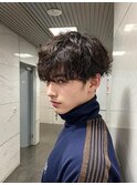 メンズカットダークアッシュニュアンスパーマツーブロック