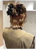 花田/結婚式ヘアセットお呼ばれヘアハーフアップボブ下北沢前髪