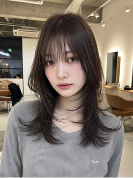 ケシキ 表参道 原宿(kesiki.) ミディアムレイヤー顔周りカットハッシュカットワンホンレイヤー