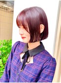 Say.ショートボブチェリーブラウン地毛風ストレートミニボブ青山