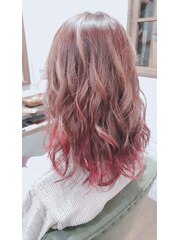 ピンクアッシュ×裾カラー