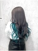 シルバーカラー×インナーカラー×ターコイズブルー