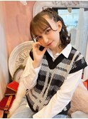 ハーフツイン みつあみ ボブアレンジ