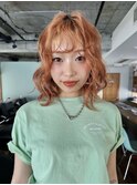 【阿形】アプリコットオレンジミディアムレイヤーパーマ