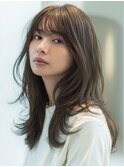 ハッシュカットバタフライカットダークブラウンカーテンバング