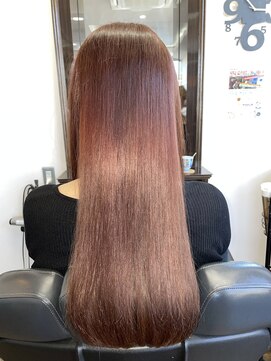 美容室 夢先案内 サラサラストレート+ピンクベージュ