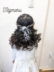 お子様ヘアセット☆レース編みリボンのハーフアップ☆