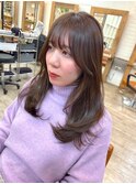 丸型卵形韓国顔まわりエアリーロング美髪ピンクブラウン渋谷
