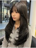 ワンカールレイヤースタイル　黒髪　
