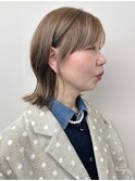 ＊外ハネミディアムボブデベージュカラーひし形くびれミディアム