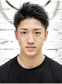 黒髪アップバングスパイキーショートツーブロック理容室バーバー