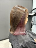 切りっぱなしボブ×インナーカラーピンクアッシュ