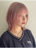 渋谷ブリーチカラータッセルボブ顔周りレイヤー切りっぱなしボブ