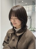 シースルーバング＆顔周りレイヤー/外ハネボブにオリーブカラー