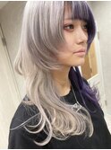 ホワイトシルバー＆パープルツートーンロングウルフ