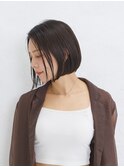 切りっぱなしボブ前髪なしイメチェン小顔魅せボブダークブラウン