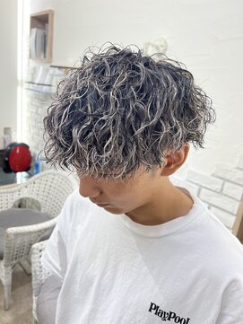 ヘアーグランデシーク(Hair Grande Seeek) ツイストスパイラル波巻きパーマホワイトメッシュハイライト