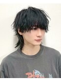 スペインカールスパイキーショートブルーブラックフェザーパーマ
