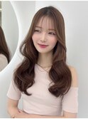 透明感ベージュカラー/顔周りカット/薄め前髪/韓国くびれヘア