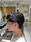 ブルーブラックフェザーパーマサーフカールセンターパート
