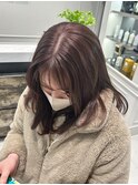 ピンクブラウン　艶カラー　ブリーチなしカラー　ブルベ冬