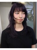 ディープパープルウルフロングレイヤーカット