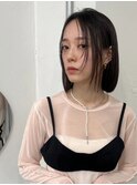 レイヤーボブブルーブラックワンレンセンターパート美髪髪質改善