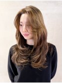 ロング顔周りレイヤー韓国ヘア美髪おくれ毛_ba542661