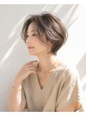 ショートボブ/大人女性/グレージュ/白髪ぼかし/脱白髪染め