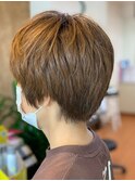 オレンジべージュ大人かわいい無造作カール×マッシュショート
