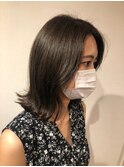 濡れ髪　切りっぱなし　くすみピンク　セミウェットウェーブ