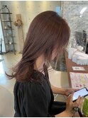 ナチュラルなピンクブラウンカラー暖色系ゆるふわウェーブロング